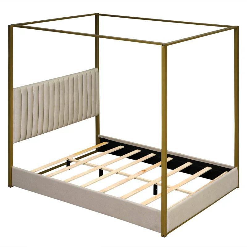 Queen Size Upholstery Canopy Platform Bed with Headboard and Metal Frame，Adult and adolescent double bed,single bed，marriage bed