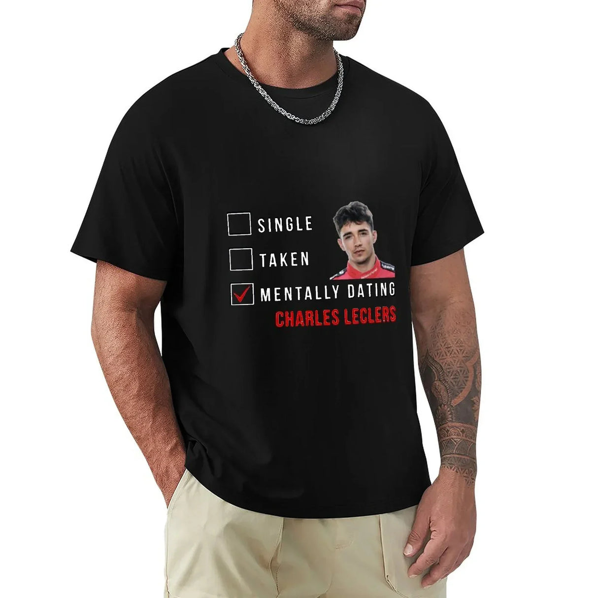 Charles-Leclerc Mentally Dating Man Graphic Tshirts Black T