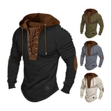 Men Hooded Sweatshirt Vintage Lace-up Drawstring Men's Hoodie