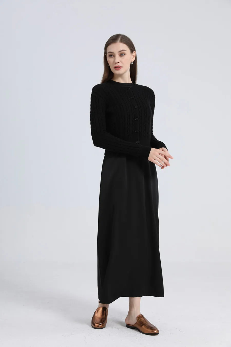 AS woman clothes maxi satin dress / knitted