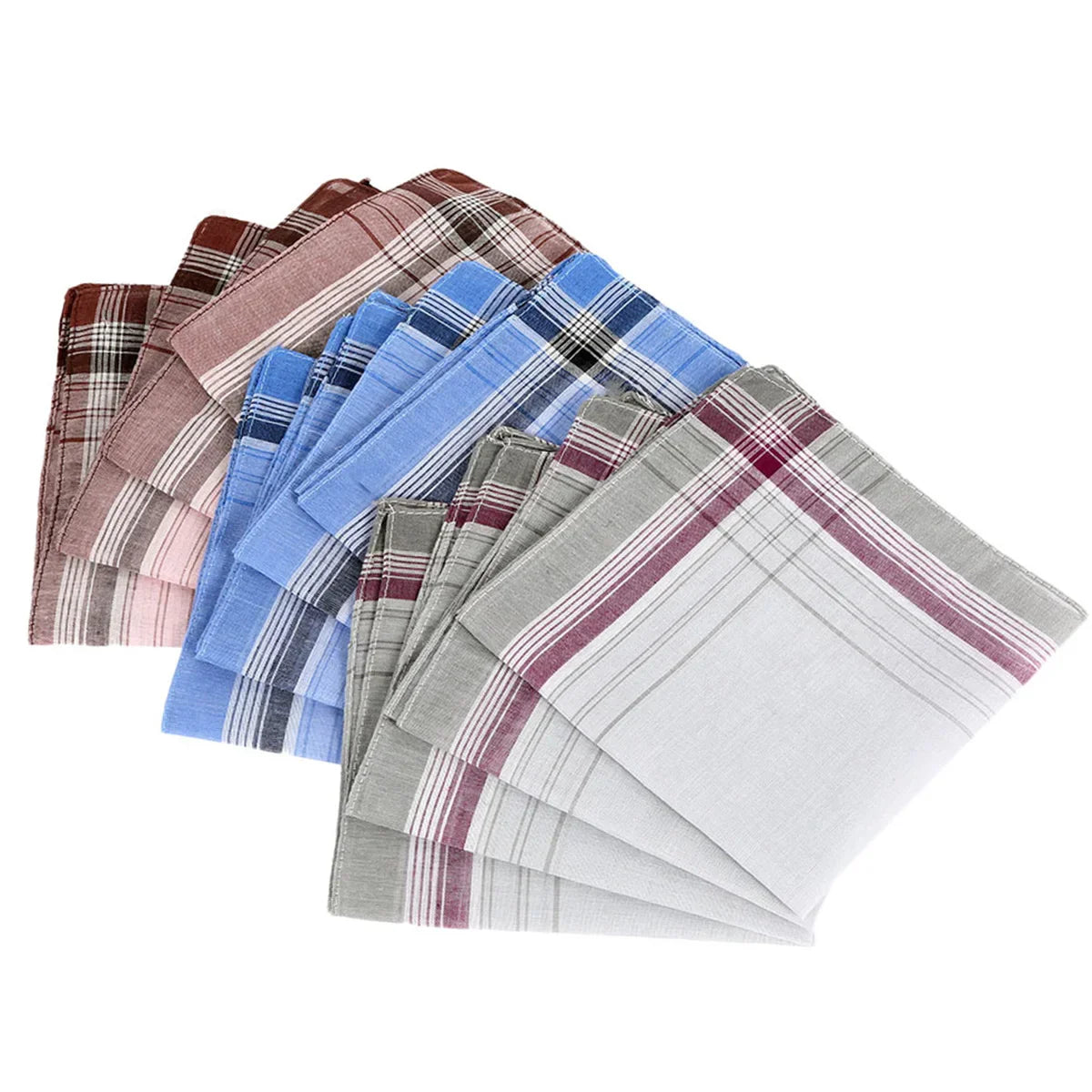 12Pcs 38*38cm Square Plaid Stripe Handkerchiefs Men Classic