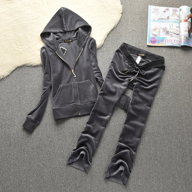 Spring / Fall Women'S Brand Velvet Fabric Tracksuits