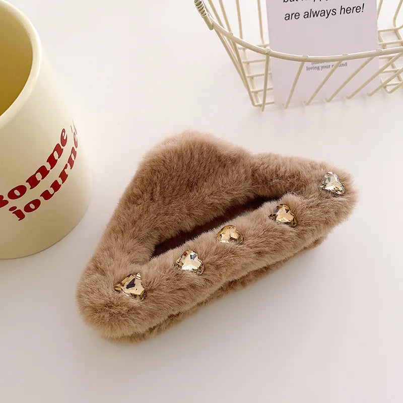 Autumn Winter Retro Oversized Geometric Plush Hair Clip