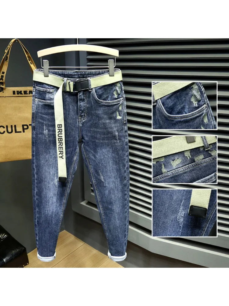 Fashion Designer Men Jeans Retro Stretch Slim Fit
