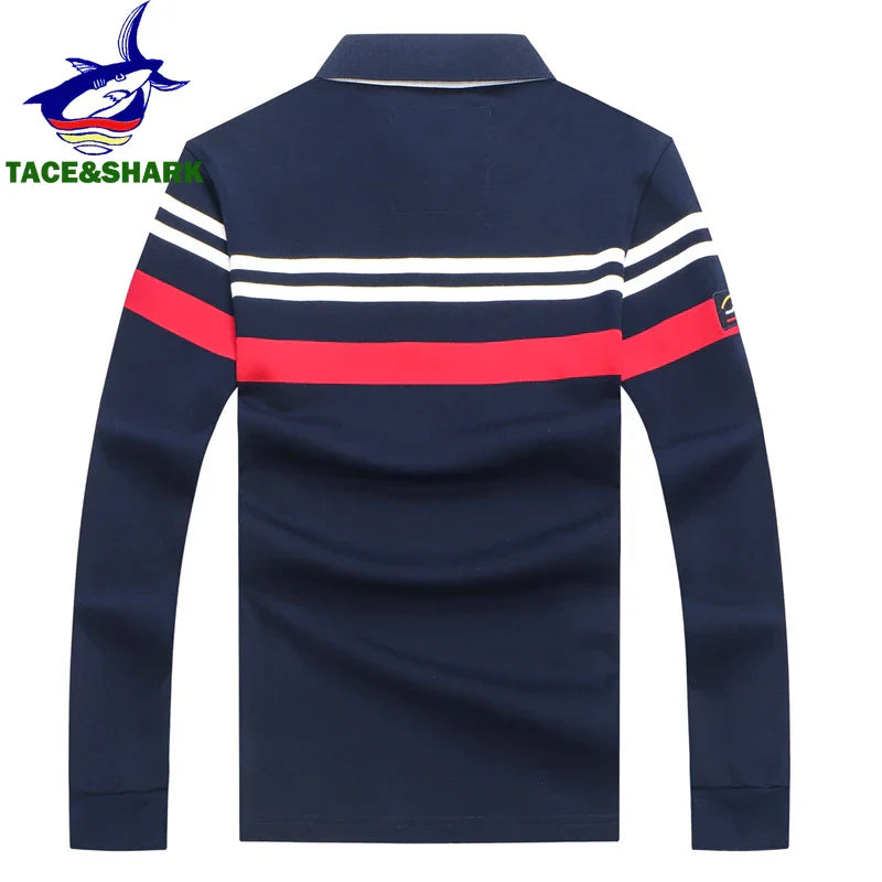 TACE&SHARK Brand Shark Embroidery Long Sleeve Polo Tops