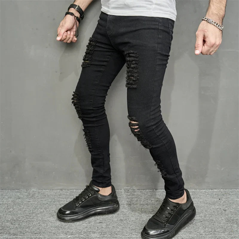 Streetwear Ripped Slim Men Pencil Jeans Pants Stylish