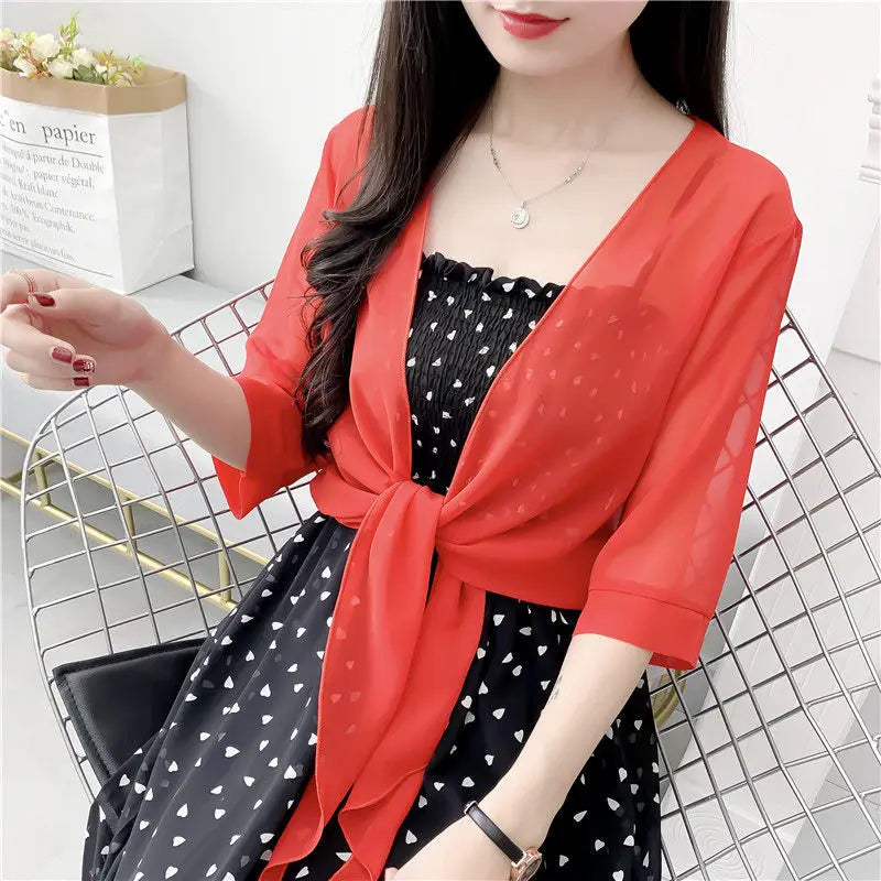 Korean Solid Chiffon Transparent Sunscreen Shawl Female Summer