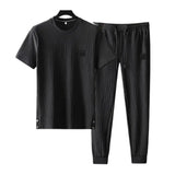 Summer Men Pleated Shirt Pants Two-pieces Set Thin