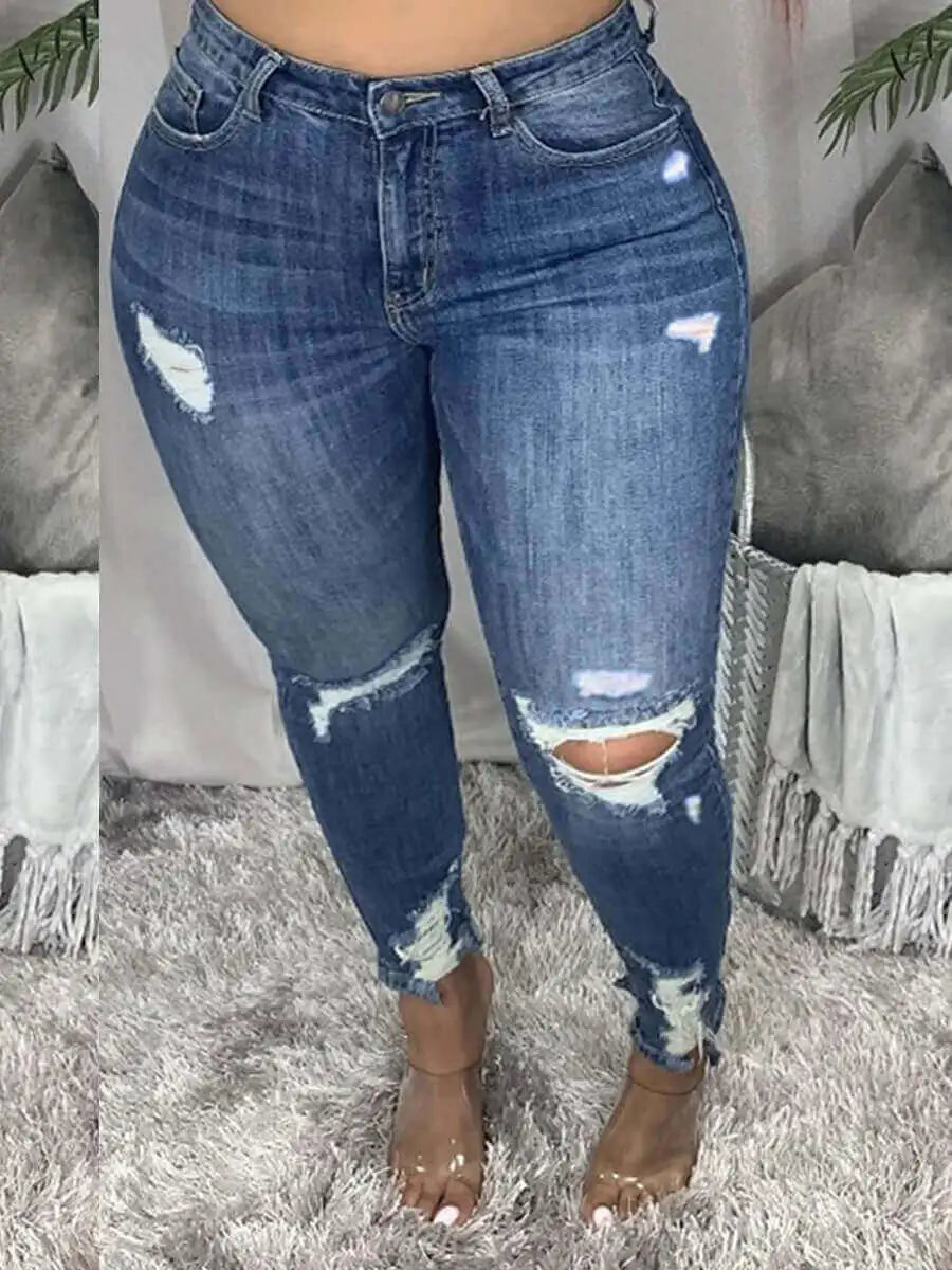 LW Plus Size Highwaisted Ripped Jeans Zipper Fly