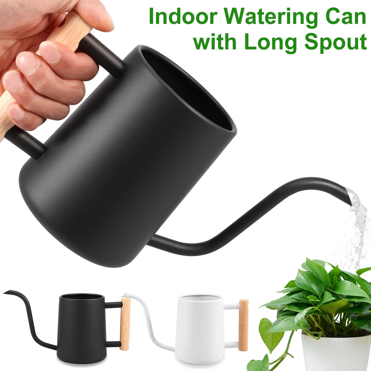 1L Watering Can with Wooden Handle Stainless Steel