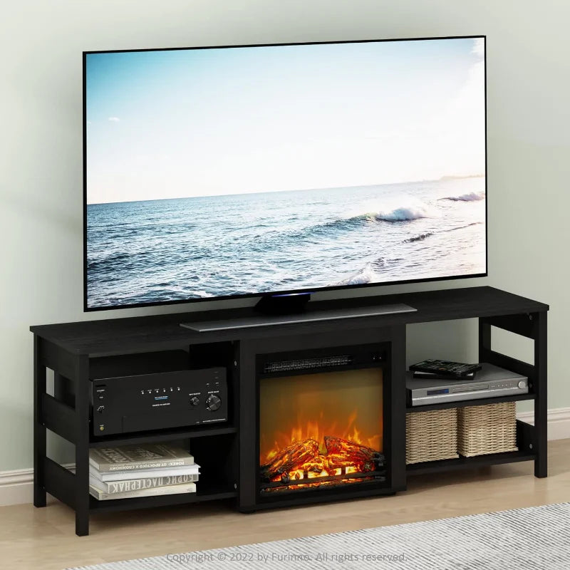 Furinno Classic 70 Inch TV Stand with Fireplace,