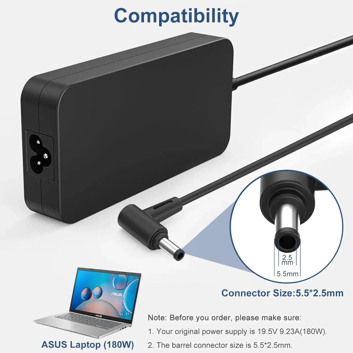 180W 19.5V 9.23A Laptop AC Adapter Charger for Hyperbook SL500 & Chicony Models