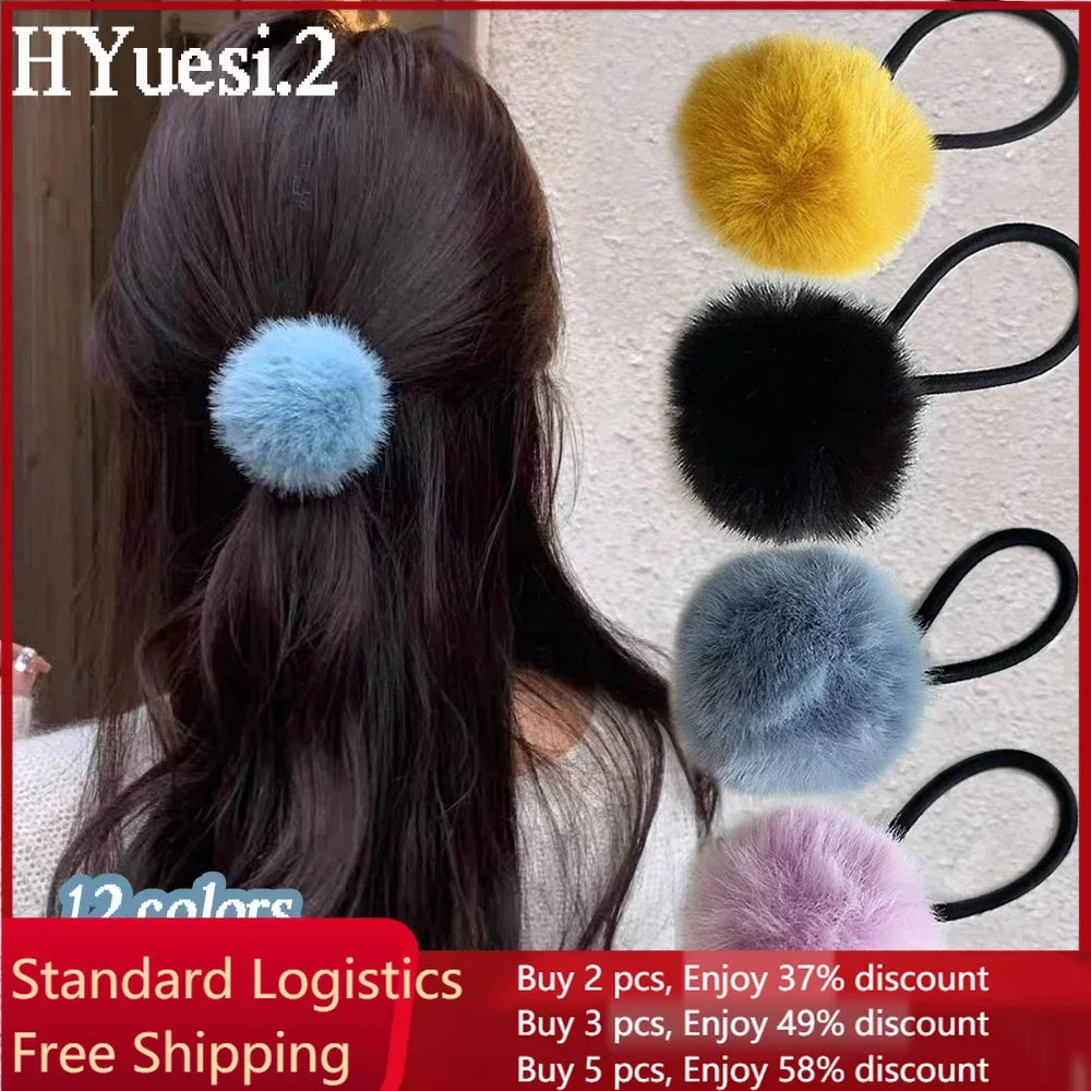 Cute Fur Ball Plush Hair Rope High Elastic