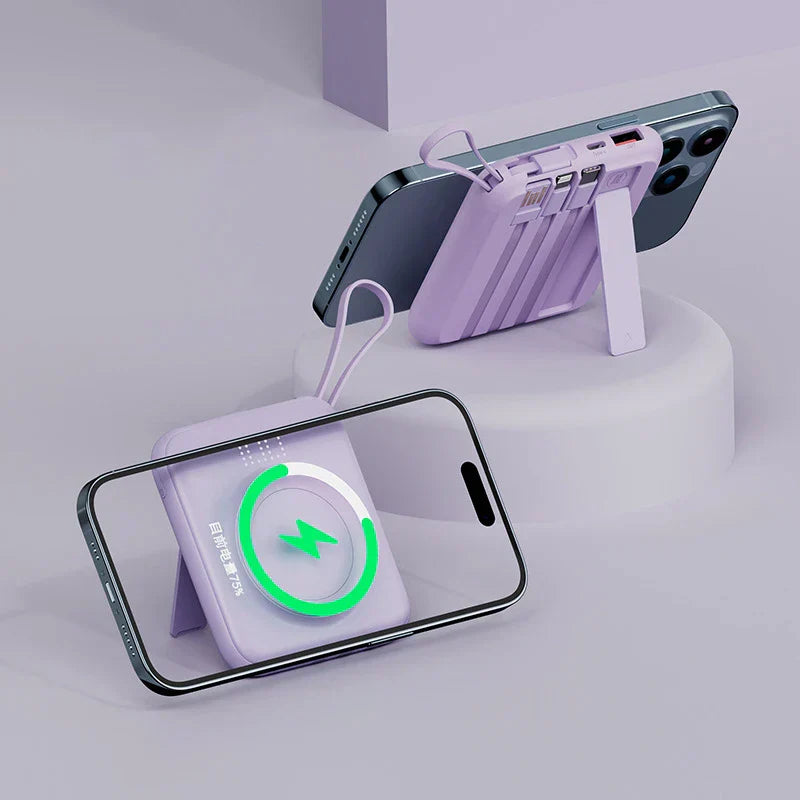 Magnetic Wireless Charger Magsafe Powerbank Built in Cable