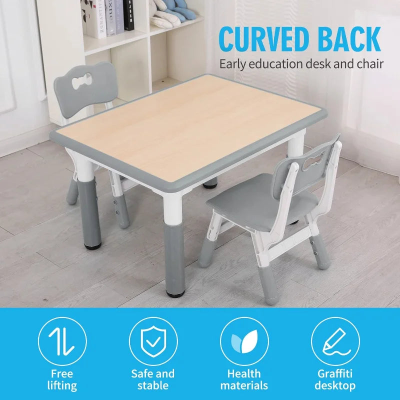 Kids Study Table and Chairs Set, Height Adjustable