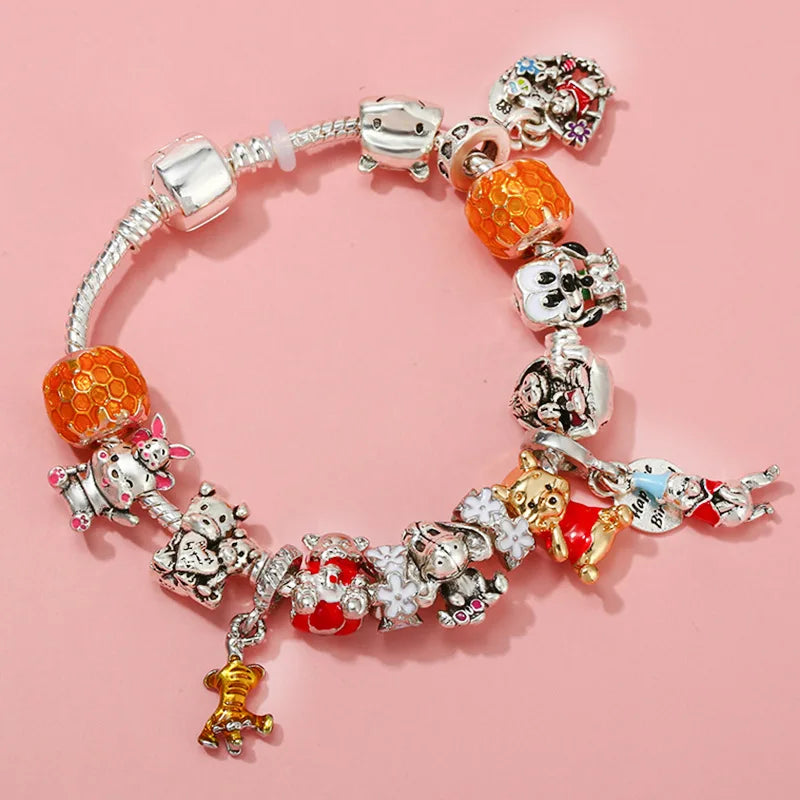 Cute Enamel Disney Princess Dress Charms Bracelet Women