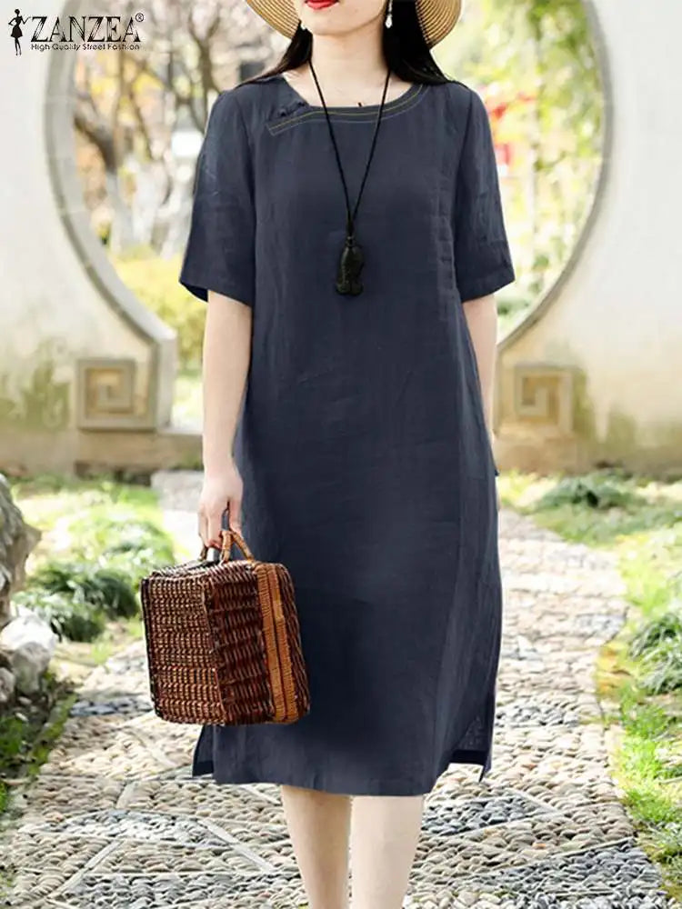 ZANZEA Woman Dress Summer Fashion Cotton Sundress Female