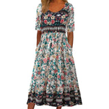 2023 Vintage Boho Stripe Print Women Sundress Summer