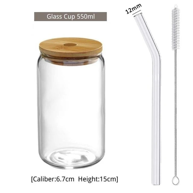 550ml/400ml Glass Cup With Lid and Straw Transparent