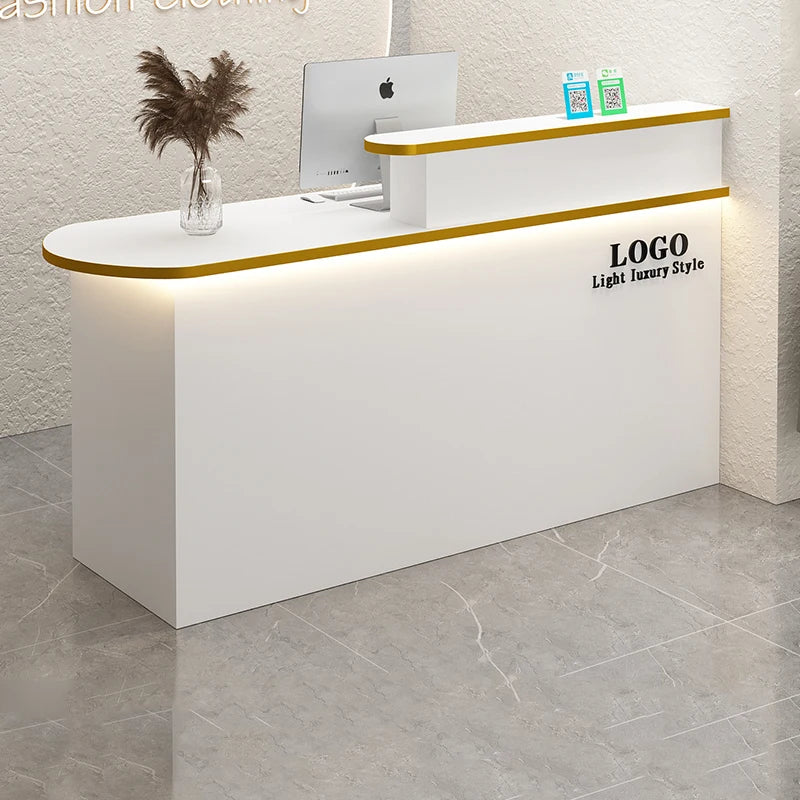 White Stylish Reception Desks Corner Light Bar Office