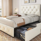 Upholstered Bed Frame with 4 Storage Drawers and