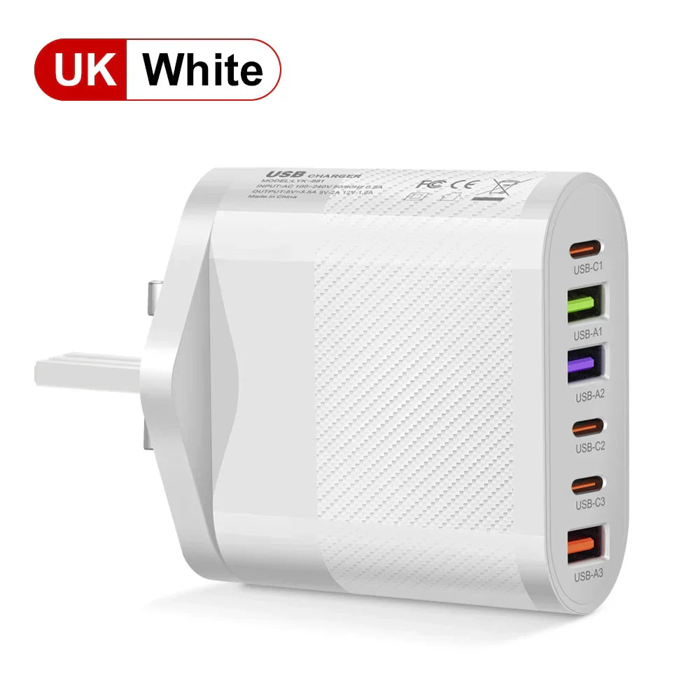 65W USB C Charger Multiple 6 Ports Type