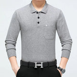 Mens Spring Autumn Solid Pullover Turndown Collar Button
