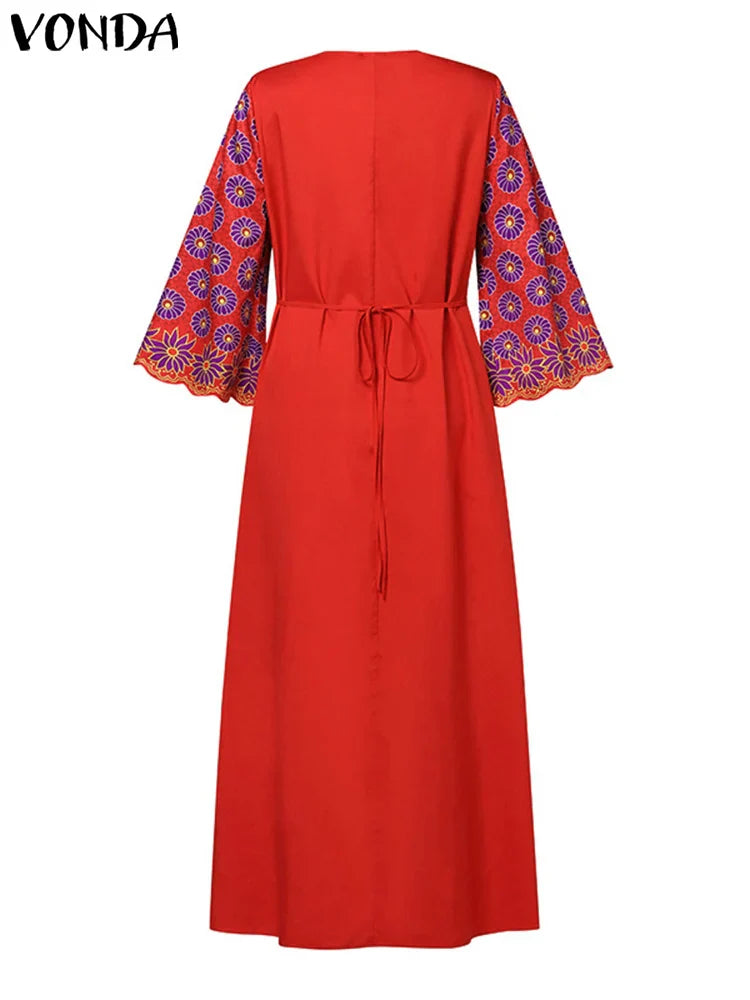 Plus Size 5XL VONDA Bohemian Women Long Dress