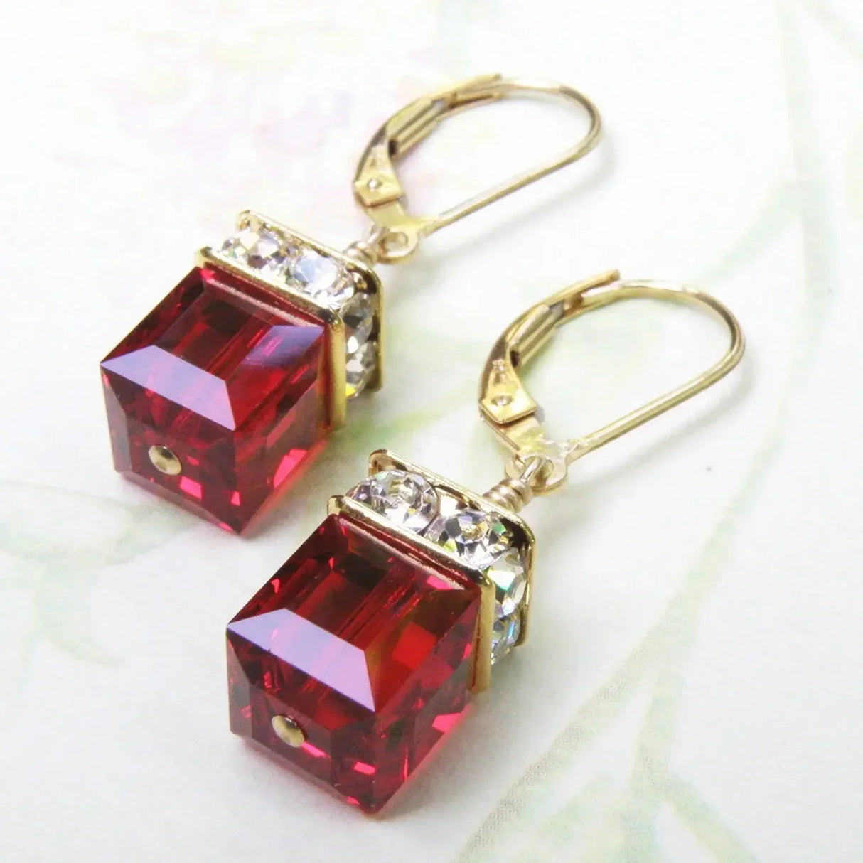 Exquisite Women Gold Plated Red Dangle Earrings for