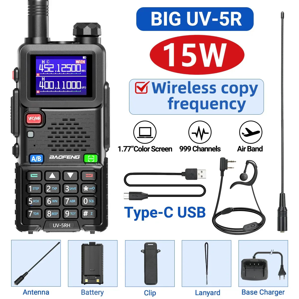 UV-5RH Pro Max 15W Air Band Walkie Talkie