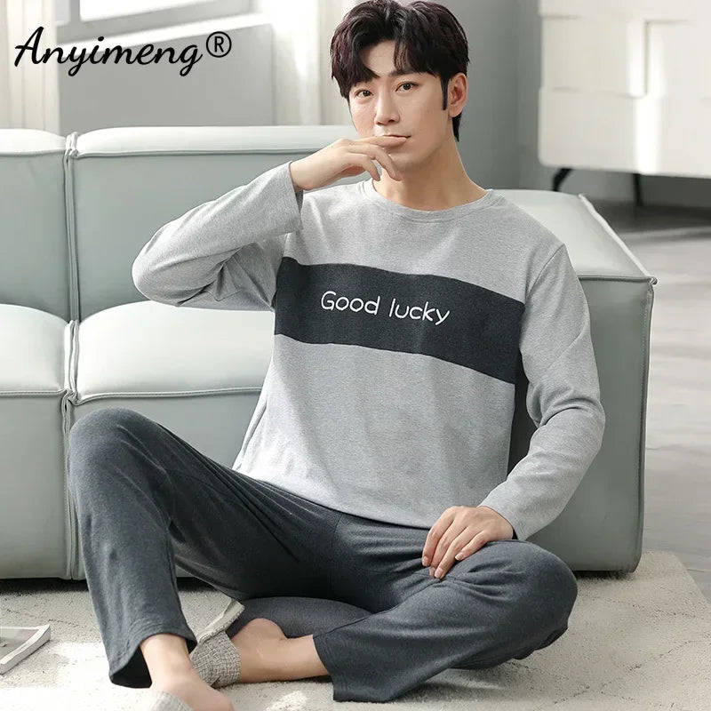 Big Size Autumn New Mens Casual Pajamas Set