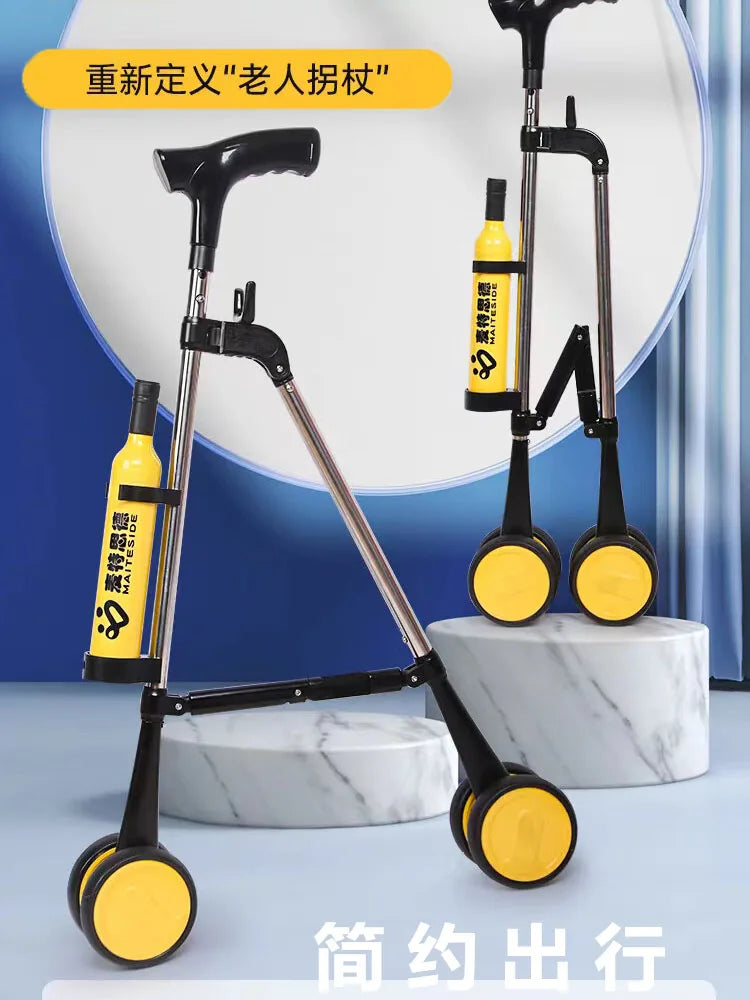 Elderly crutches with wheels Mobile folding crutches shopping