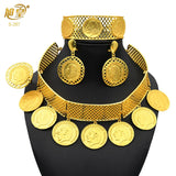 African 24K Gold Color Coins Necklace Bracelet Sets
