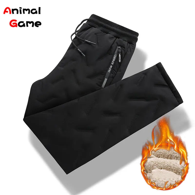 Winter Zip Pockets Thicken Fleece Sweatpants Men Jogger