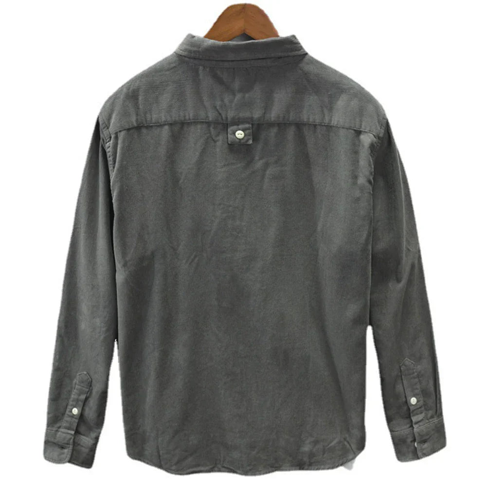 Stylish Men's Corduroy Cargo Shirts Long Sleeve Lapel