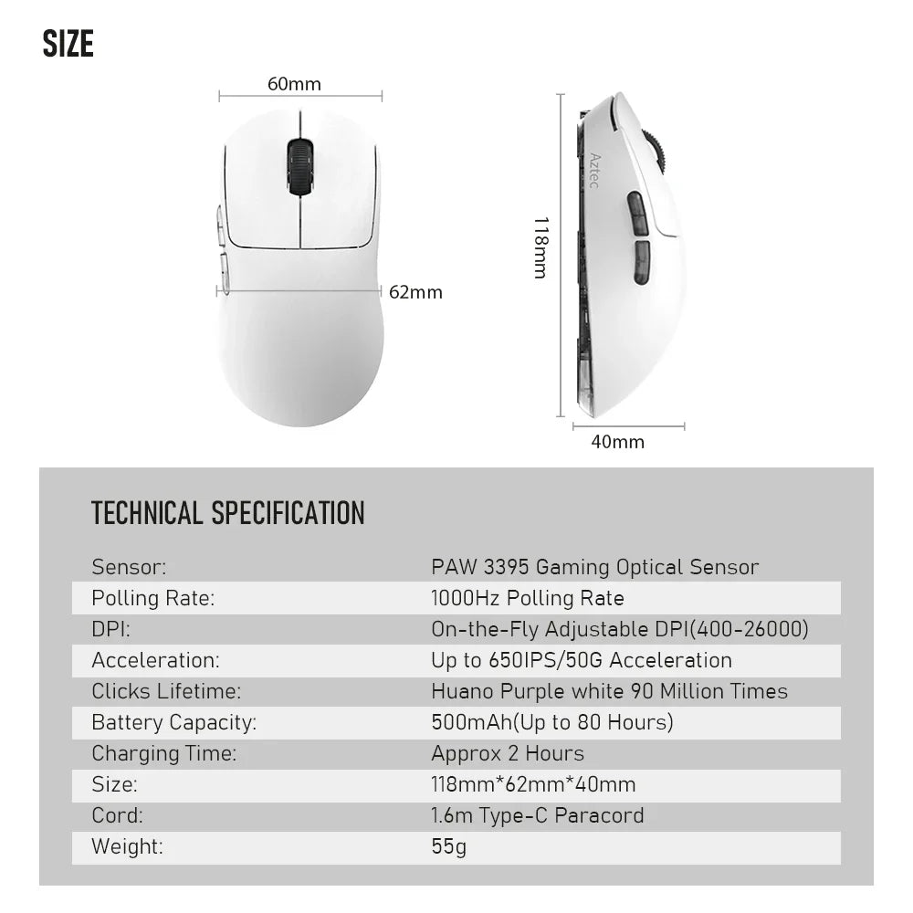 Kysona Aztec Red PAW3395 Wireless Gaming Mouse 55g