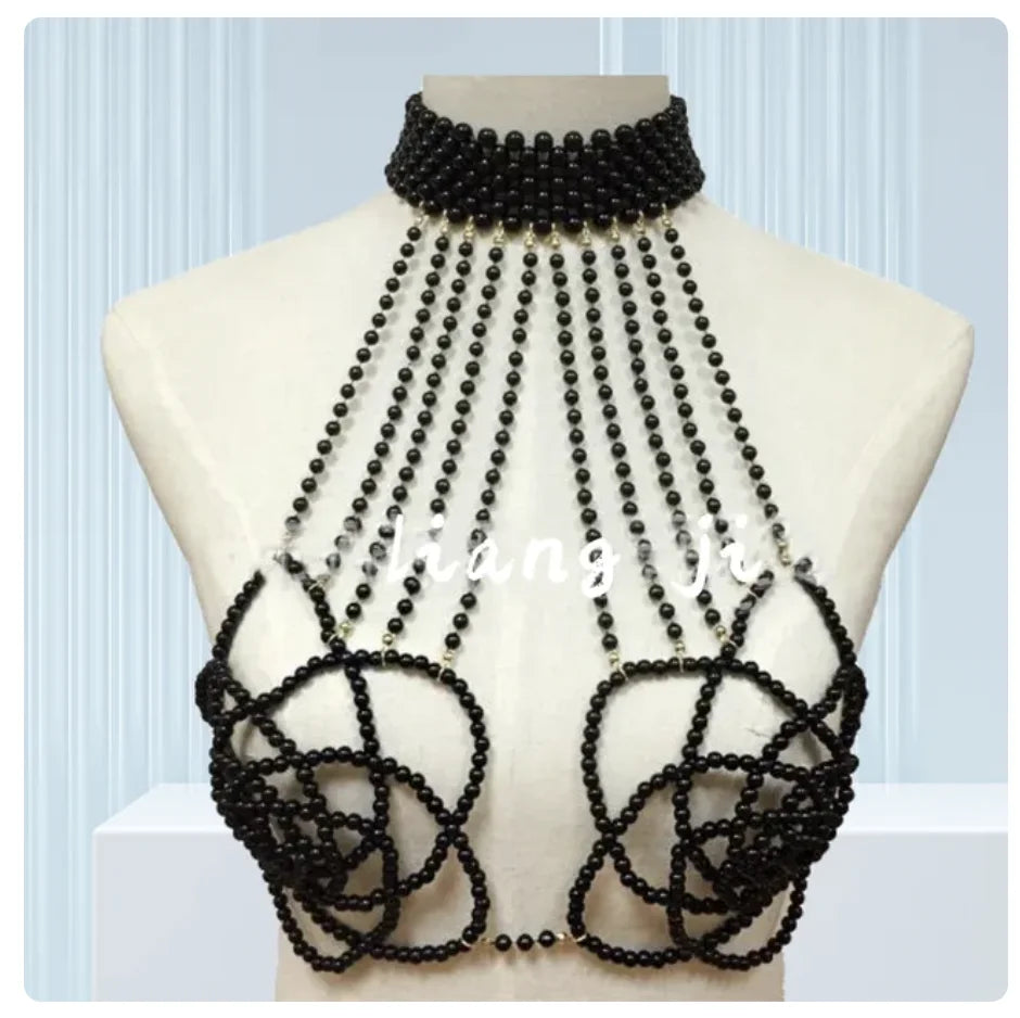 Women Body Chain Sexy Pearl Body Bra Chain