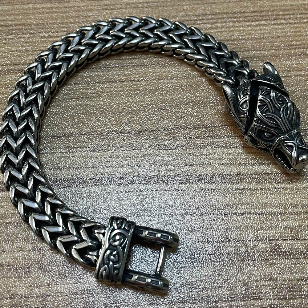 Nordic Viking Bracelet for Men Vintage Wolf Head