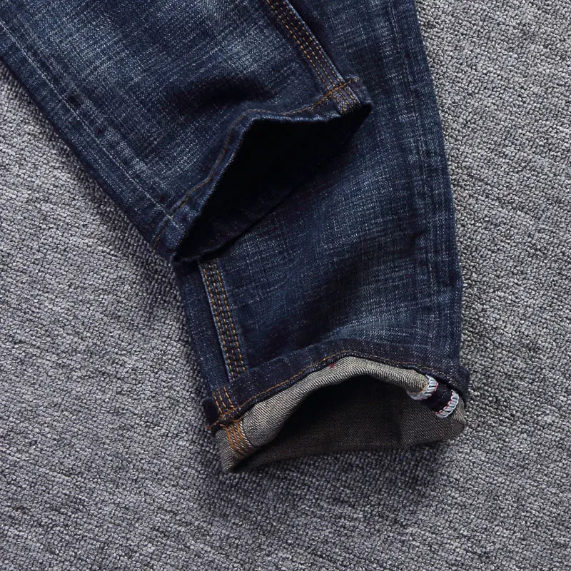Italian Style Fashion Men Jeans Retro Dark Blue