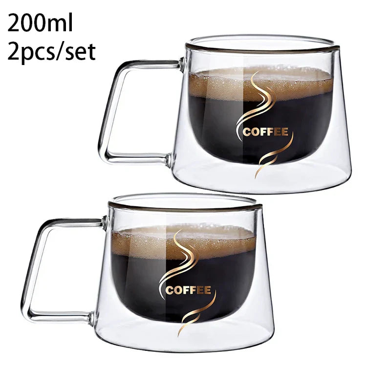 YWDL 200ml Double Wall Glass Coffee Mug Heat-resistant