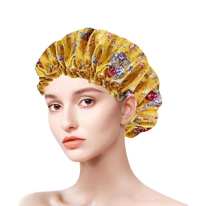 Women Satin Bonnets Printed Floral Edge Nightcap Fashion