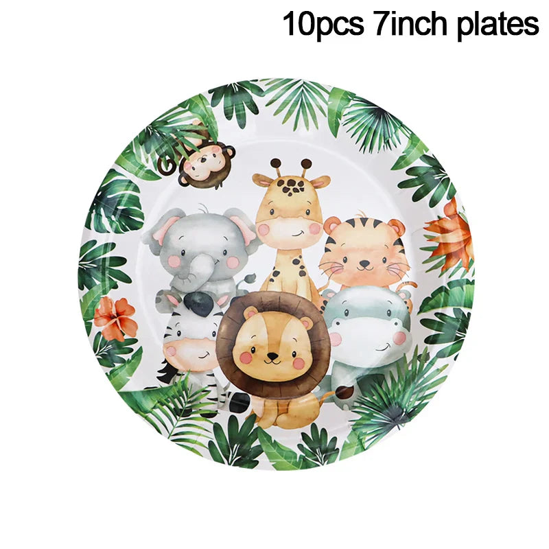 Jungle Safari Birthday Decorations Animal Disposable Tableware Forest