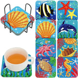 8Pcs DIY Diamonds Painting Coaster Animal Flower Non-slip
