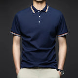Men's Fashion Solid Short Sleeved Striped Lapel Polo