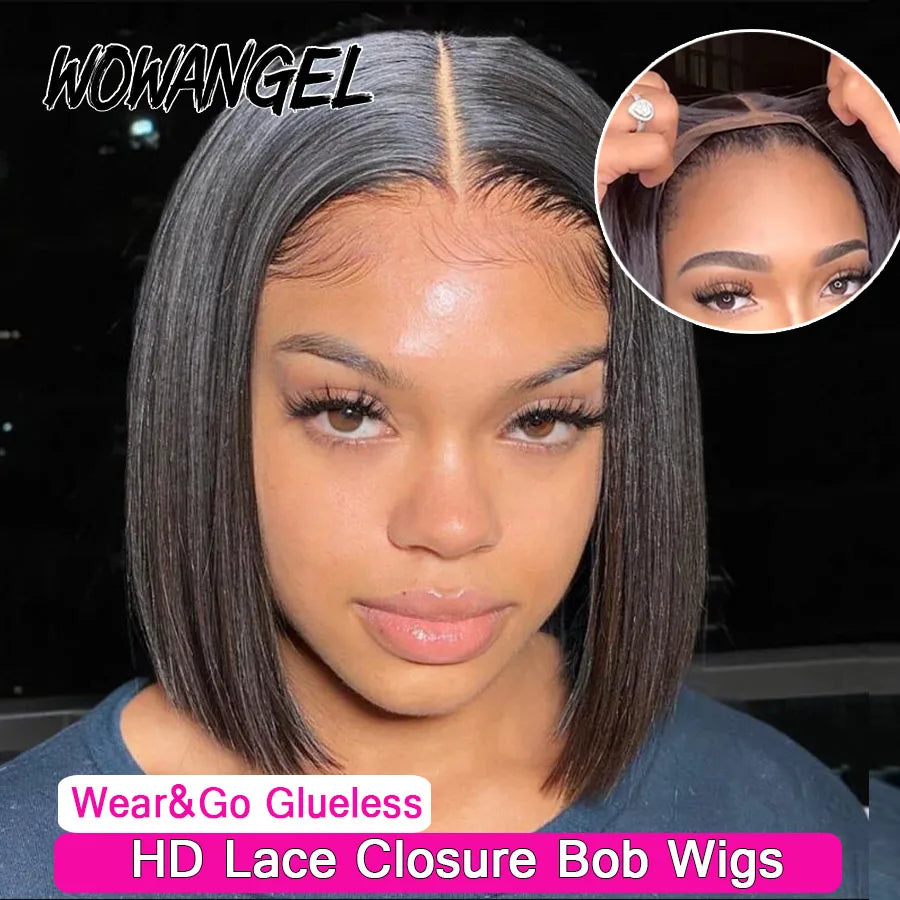 WOWANGEL Straight Bob Wig 5X5 HD Lace Closure