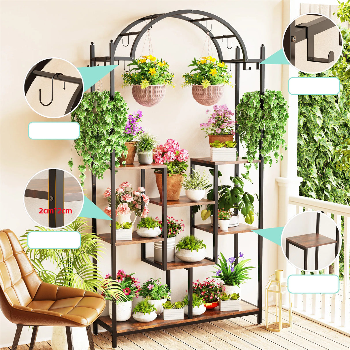 5-Tier Tall Indoor Plant Stand, 74.8'' Arched Metal