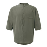 Hot Male Summer Cotton Linen Shirt Solid Casual