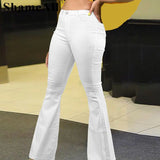 Plus Size Loose Comfortabl White Flare Jeans 3XL