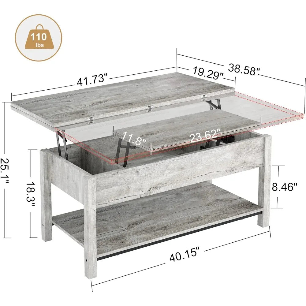 41.7" Lift Top Coffee Table - Converts to Dining Table, Gray