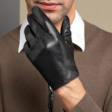 2Pcs Men's Genuine Leather Driving Gloves